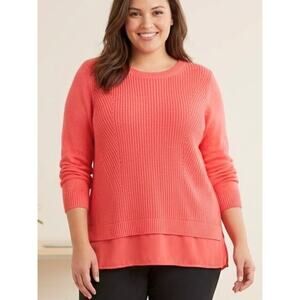 CROFT & BARROW Melon Pink Layered Look Sweater XXL - 2X
